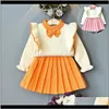Sets Baby Kids Maternity Drop Delivery 2021 Girls Sweater Short Suit Spring Baby Bow Knot Longsleeved Top Pleated Skirt Childrens Fashion Clo
