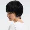 Synthetic Wigs ALAN EATON Short Straight Pure Black With Side Bangs Natural Pixie Cut Heat Resistant Hair For Women Afro