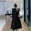 Korean Fashion Loose Long-sleeved Dress Women's Spring Summer Gothic Pleated Midi Dresses Vestido Feminino 210519