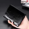 Människans äkta läder RFID-blockering handväska små mini affärshållare pengar väska plånböcker