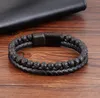 Men Beacelets Natural Volcano Stone Leather Magnetic-clasp Cowhide Braided Trendy Bracelet Armband Pulsera Hombre Dropshipping GC149