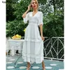 GypsyLady White Lace Maxi Dr100% Cotton Vintage Women Summer Holiday DrCasual Chic Ruffle Boho Sexy Ladies Beach Dresses X0621