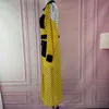 Women Long Shirt Dress Yellow White Patchwork Polka Dot with Pockets Waist Belt Chiffon Autumn Female Robes Tunics Plus Size XL 210416