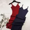 Koreaanse sexy jurken vrouwen v-hals massief gebreide zomer herfst vestidos stretch bodycon kleding kleding 18092 210415