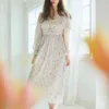 Temperament Irregular V-neck Woman Print Dress Slim Waist Pleated Dresses for Women Fresh Asymmetrical Vestido Feminino 210514