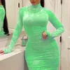 Женское платье Bodycon плиссированные элегантные платья для вечеринки с длинным рукавом для дам Сексуальная жесткая женская одежда вечер плюс размер 5xL 211029