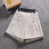 Winter Loose Wide Leg Shorts Korean Woolen Women Feminino Autumn A Line Zipper Pocket Buttons Short Femme 7435 50 210521