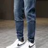 Jogging Pants Elastic Waist Drawstring Jeans for Man Blue Relaxed Tapered Men's Fashion Trousers Men Oversized Pant Jean 42