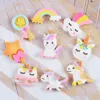 50Pcs/lots Cute Unicorn Components Crafts Rainbow Cartoon Flatback Planar Resin Bow Materials DIY Arts Crafts Sticker Accessories Mixed