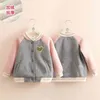 Fashion 2-10 Years Children Clothing Color Patchwork Baby Kids Outwear Full Print Mandarin Collar Girls Plus Velvet Jacket 210701