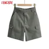 Tangada Kvinnor Elegant Solid Shorts Pojkvän Style Zipper Fickor Shorts Pantalones 4P49 210609
