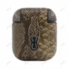 För airpods 1 2 hörlurar PC PU PU Läder Snakeskin Mönsterluftsplattor Hörlurskal Skyddskåpa Anti-Drop med anti-Lost Metal Hook