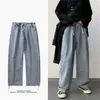 Style coréen ample jambe large jean pour hommes bleu Baggy Denim pantalon Kpop vêtements mode y Ulzzang Cargo mâle 211111