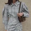 春の快適な格子縞の長袖ブラウス女性シックなパフのスリーブデザインレディーストップスオールマッチボタンアップシャツ210514