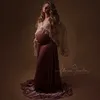 Donjudy 2020 maternidade vestidos de manga comprida mulheres grávidas veludo maxi vestido vestido sexy v pescoço gravidez vestido para foto shoot q0713