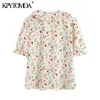 Women Sweet Fashion Floral Print Ruffled Blouses Lapel Collar Short Sleeve Female Shirts Blusas Chic Tops 210420