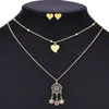 Earrings & Necklace Exaggerate Gothic Double Layer Gold Chain Necklaces For Women Simple Punk Titanium Steel Heart Stud Earring Jewelry Set