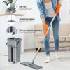 Flat Squeeze Mop and Bucket Hand Free Wringing Floor Cleaning Mop Microfiber Mop Pads Wet or Dry Usage on Hardwood Laminate Tile 211215