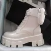 디자이너 부츠 여성 Rois Boot Monolith Bootss Ankle Boot Martin Boot Genuine Leather Nylon Removable Pouch Bootie 영감을받은 전투 신발 크기 35-45