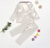 Kids Pajamas Silk Satin Tops Pant Solid Autumn Winter Long Sleeve Sleepwear Girl Boy Nightwear 3 Colors Optional BT6708