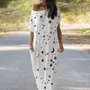 MOON STARSプリントカジュアルな女性Maxi DrsummerドレスOネック半袖ルースロングドリプラスサイズの女性服x0529
