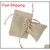 Zakjes 7x9cm dubbele laag hoge Quanlity Natural Linen dstring sieraden zakje cadeau hessian bruiloft gunst jute tassen jute pakket aqtkk lphuj