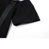 Gothic Black Off Ramię Kobiety Teees Zipper Krótki Rękaw Paski T Shirt Summer Moda Streetwear Przyczynowe Kropki Topy 210417