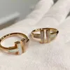 Couple Double Tshaped Ring Ring Plated with 18k Rose Gold White Fritillaria Adjustable Drill Opening5102460