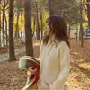 Rahat Örme Dres Gevşek Uzun Kollu Midi Kazak Kadın Tatlı Dış Giyim Bayanlar Sonbahar Kore 210604