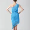 Kvinnor 1920s Flapper Klänning Charleston Party Kostymer Sexig One Shoulder Tiered Fringe Latin Salsa Rumba Dance Casual Dresses