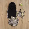 2-7Y Summer Child Kids Girls Clothes Set Mesh Hooded Tops Vest Shorts Camo Outfits Tracksuit Costumes 210515