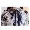 Весенняя напечатанная китайский стиль полосло воротник шифон блузка женщины элегантные моды блузки и топы Blusas Mujer 8370 50 210508