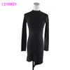 autumn sexy tight-fitting hip black long-sleeved slim high-necked bottoming dress Knee-Length Solid 210416