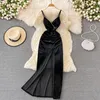 Robes décontractées JiuMeiDai 2022 femmes automne élégant a-ligne velours Robe bureau dame perles Robe Femme Vintage Designer fête vêtements Vestid