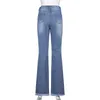 Mager y2k flare jeans för tjejer rippade denim byxor kvinnliga mode nya kvinnors vintage hög midja byxor hajuku capri 210415