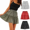 Leopard print ruffle skirts womens summer beach dot chiffon high waist green skirt lace up boho mini skirt plus size 210415