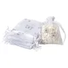 100 pcs 10x12 cm Organza Tissu Petit Cadeau Emballage Paquet Cordon Sacs Toute Remise En Vrac Blanc