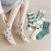 10 pieces = 5 pairs women socks autumn institute embroidery cactus female socks women warm cotton socks 211204