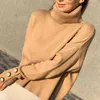 Höst winterturtleneck kvinna tröja topp ren färg lapel stickad mode casual varm pullover tröja kvinnor full 210508