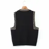 Vintage Woman Loose Chinese Style Embroidery Knitted Vest Spring Fashion Ladies Sleeveless Sweaters Female Casual Tank 210515