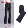 Jeans femme noir avec taille haute grande taille jambe large Denim pantalon mode Stretch maman évasée pour femmes pantalon 210428