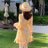 Pista Boho vestido mujer amarillo impreso verano volantes vintage mini bodycon femenino cintura alta lujo es 210603