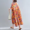 Oversized Mulheres Algodão Linho Longo Vestido Nova Chegada Verão Estilo Vintage Impressão Floral Solto Feminino Vestidos Casuais S3551 210412