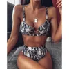 2020 Tvådelade kläder för kvinna Hög midja Bikini Badkläder Kvinnor Skriv ut Leopard Swimwear Svart Vit Sexig Kvinna Bikinis X0522
