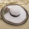 HT2504 Cappello da spiaggia con tesa in rete femminile da donna in paglia estiva floscia tinta unita anti-UV da donna