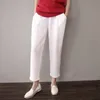 Pantalon décontracté femme lâche couleur unie taille élastique pantalon droit coton lin respirant et confortable pantalon Q0801