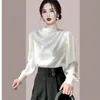Старинные рубашки с длинным рукавом топы женские элегантные корейский офис OL мода шикарно-кнопка атласная повседневная рубашка блузка женщины весна 210519