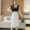 2021 Moda Mulheres Sexy Escritório Senhora Slim Fit Bodycon Saia Confortável Saco Casual Hip Alto Cintura Polka Dot Impresso Lápis Saia X0428