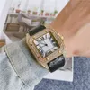 Relógios de marca de moda masculinos estilo cristal quadrado de alta qualidade pulseira de couro relógio de pulso CA56