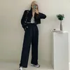 Spring Fashion Jacket Set Office Lady Sexy Women Suit Wide Leg Pants Work Outfits 2 Piece Costume 210529